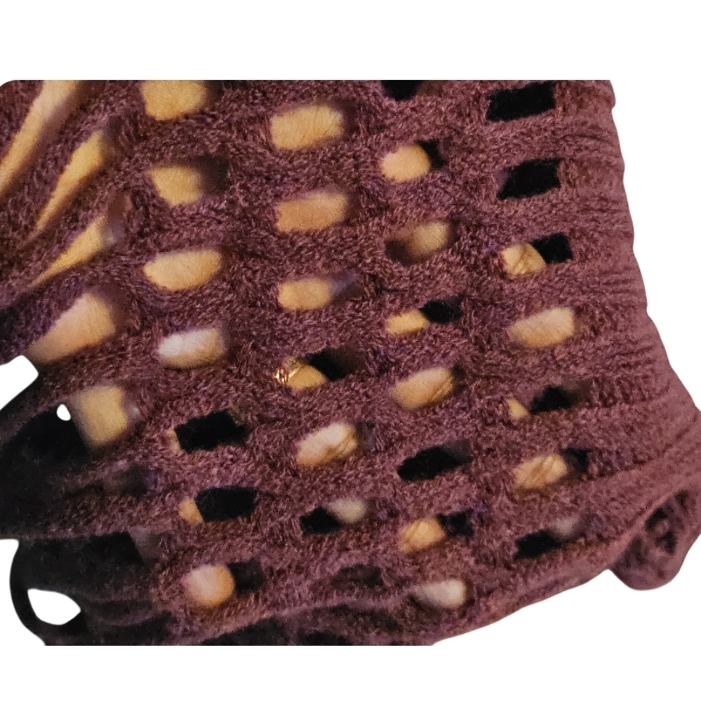 Couture Gypsy Infinitive Scarf Burgundy cut-out tassel rectangular chenille c - Picture 16 of 17